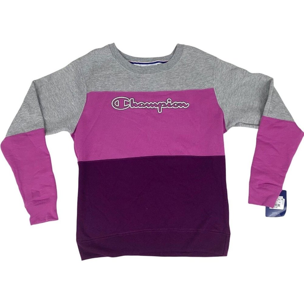 Champion Women's Pink Purple Colorblock Chainstitch Logo Sweatshirt X-Small